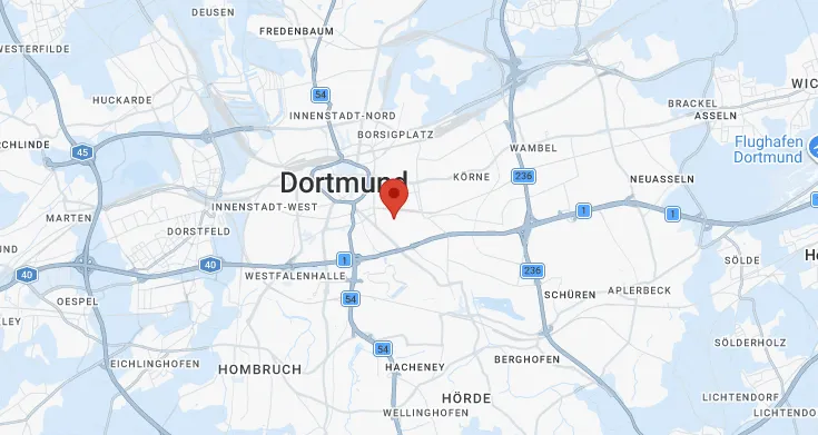 Karte von Dortmund mit qmBase Standort