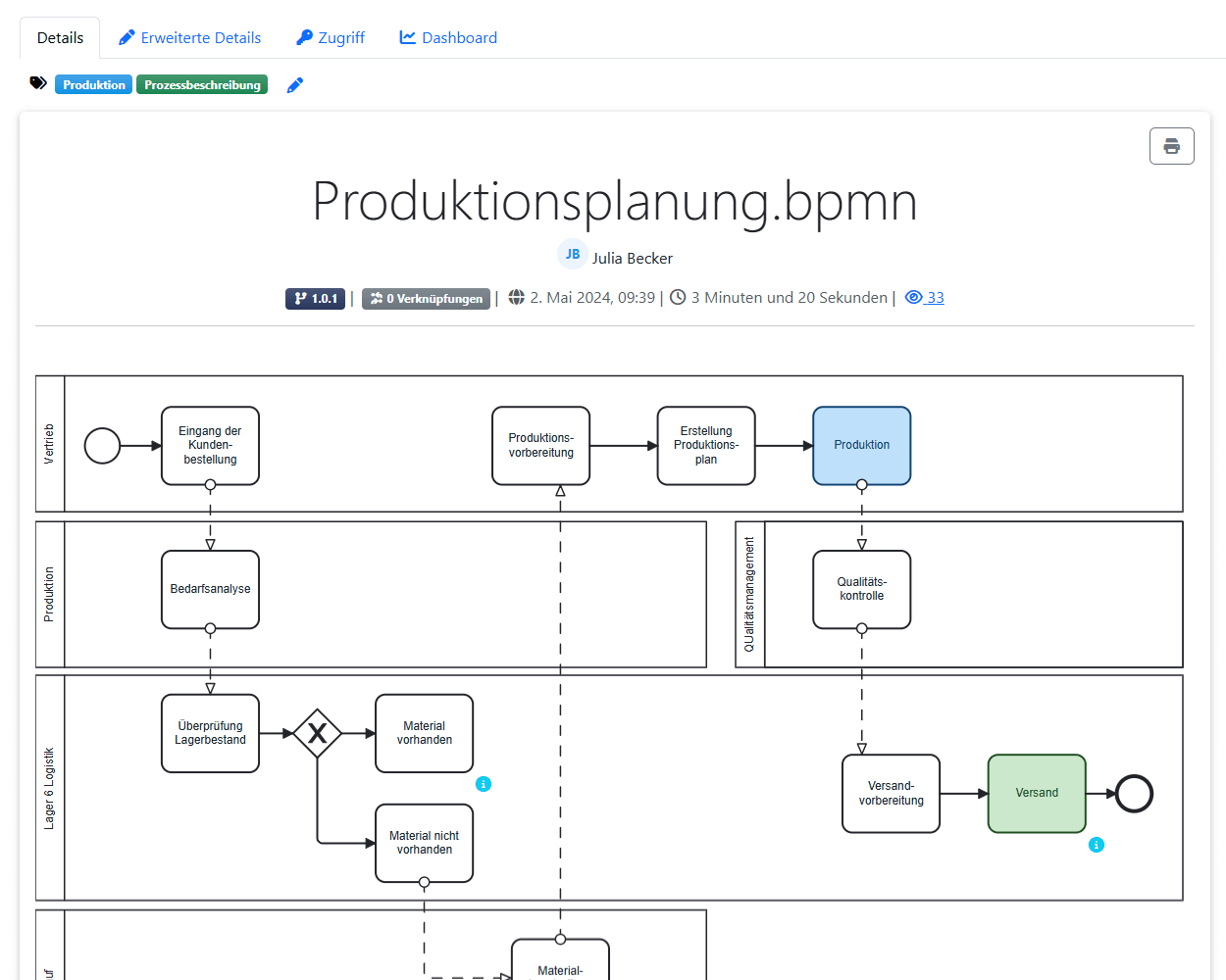 Screenshot des Dokumentenmanagements in qmBase mit Dokumentenliste und Detailansicht