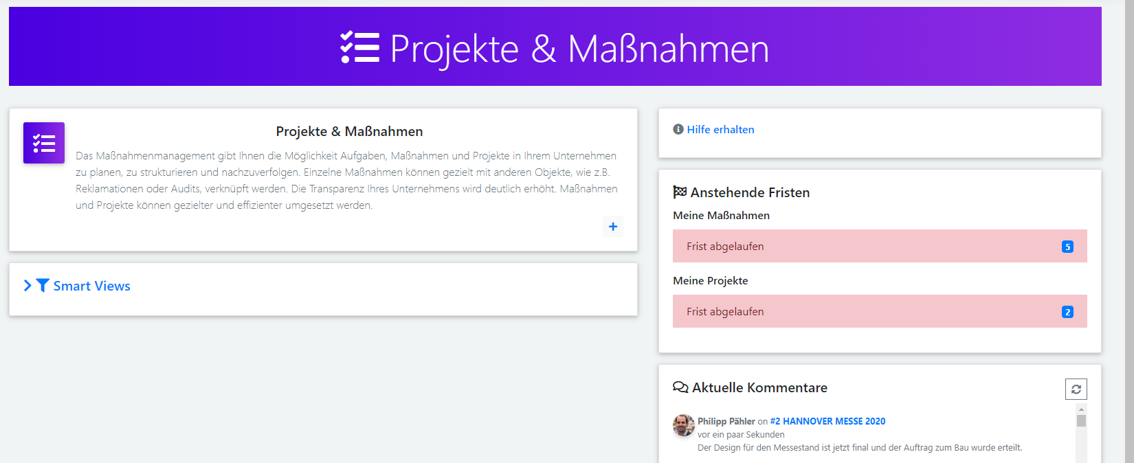 qmBase Software App Projekte und Maßnahmen