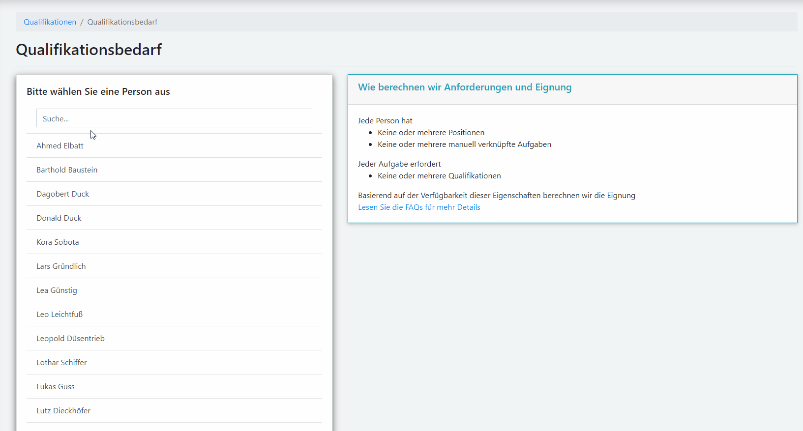 qmBase Software Qualifikationsbedarf, Verlinkung, Navigation