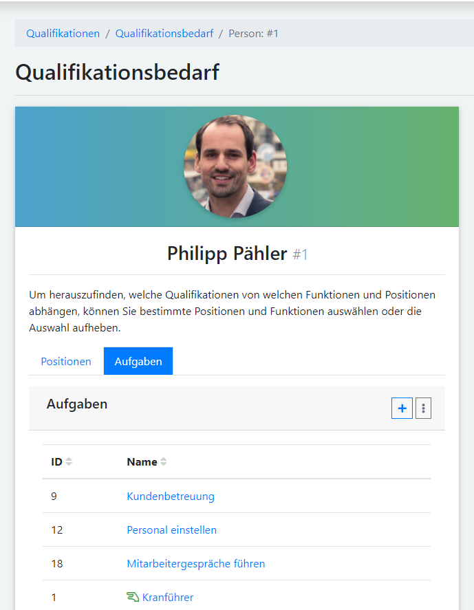 qmBase Software App Qualifikationen, Aufgaben zuweisen