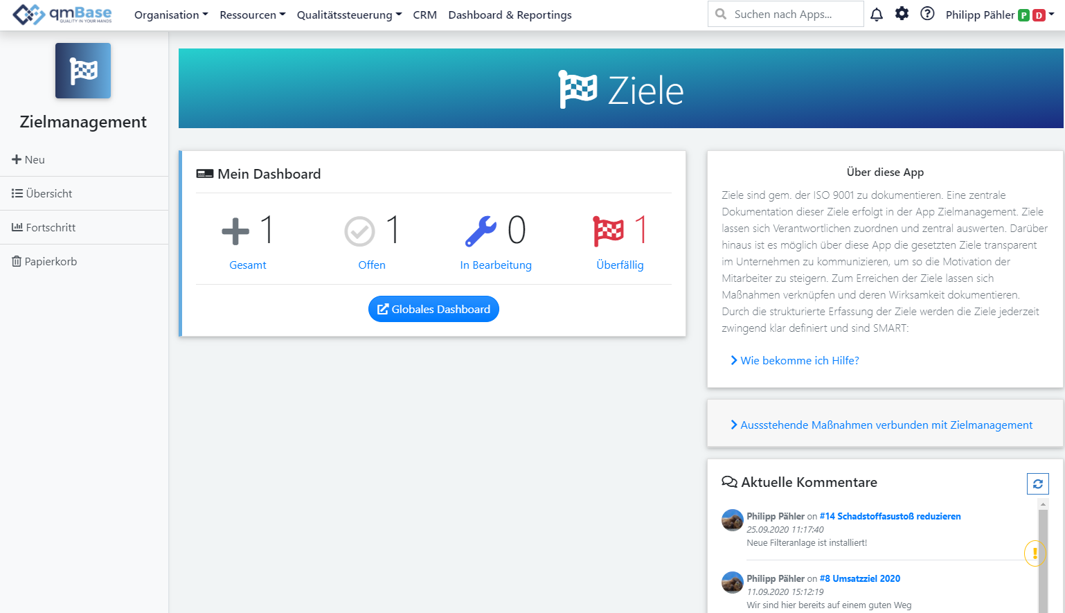 Zielmanagement qmBase neues Design Managementsoftware, Unternehmenssoftware