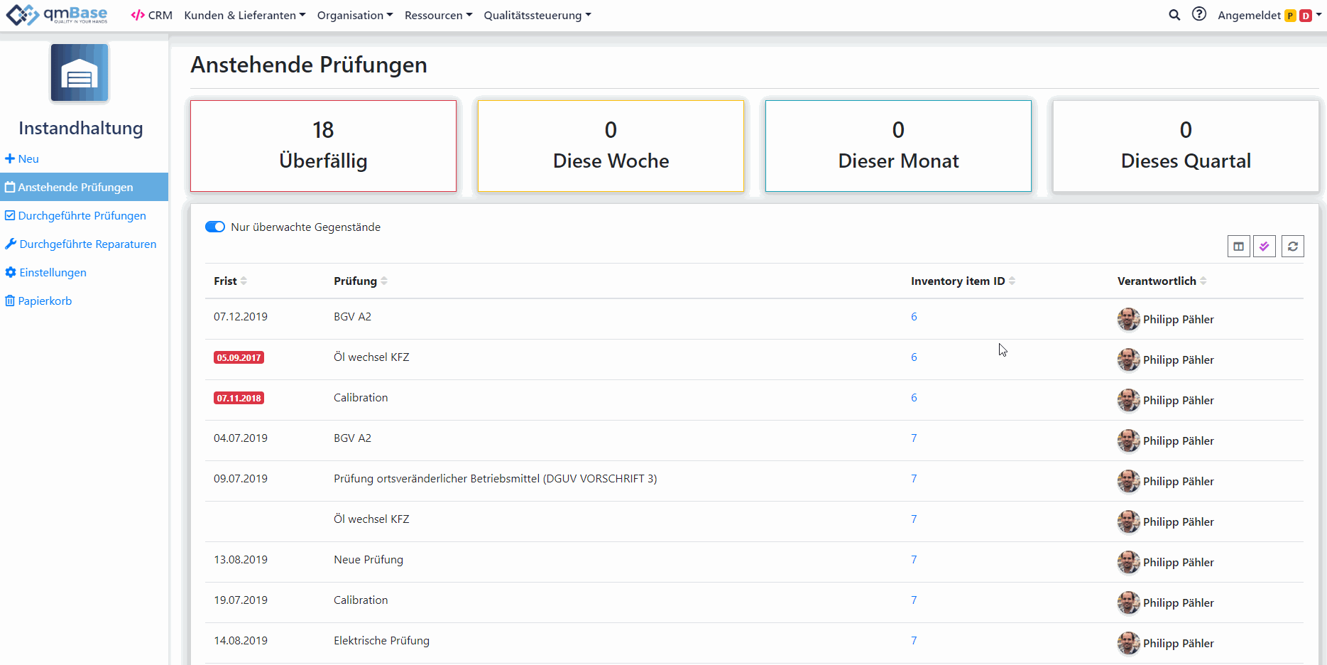 Managementsoftware qmBase Prüfungen verwalten
