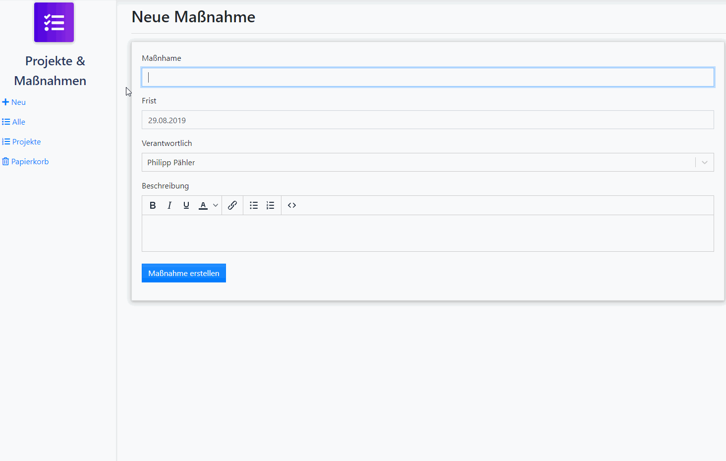 Projekte und Maßnahmen qmBase Qualitätsmanagementsoftware