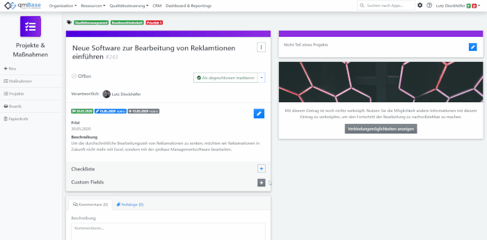 Wirksamkeitsbeurteilung mit Custom Fields