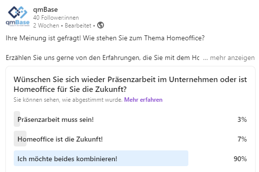 qmBase Linkedin Umfrage Hybridoffice